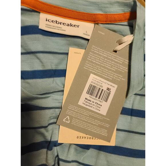 NWT Icebreaker Wave Long Sleeve Striped Tee - LARGE - haze / azul - LARGE - Picture 6 of 6